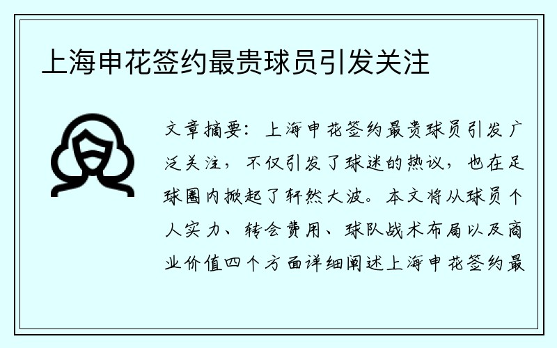 上海申花签约最贵球员引发关注